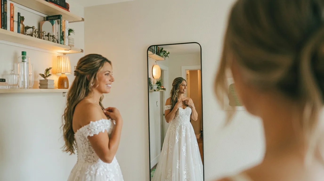 Bride in mirror